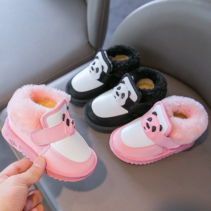 Kinderen Winter Warme Laarzen Voor Meisjes Peuter Jongens Panda Snowboots Klittenband Kinderen Mode Eerste Wandelaar Schoenen