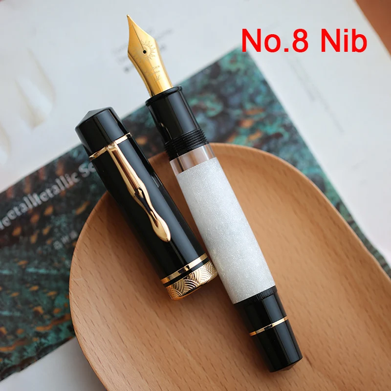 MAJOHN P139 Hemingway pluma estilográfica de pistón grande No.6/8 EF/F/M Nib bolígrafos de escritura de resina Retro clásicos chapados en oro: Rojo / OBB