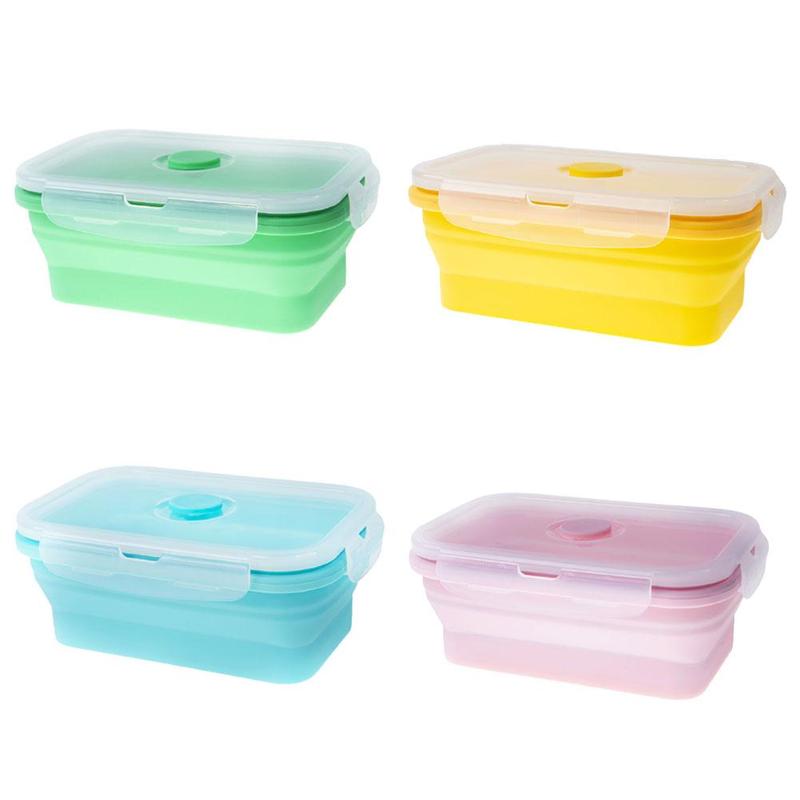 500ml Silicone Collapsible Lunch Box Food Storage Container Bento Outdoor Picnic Camping Box Microwavable Portable Rectangl H8Q7