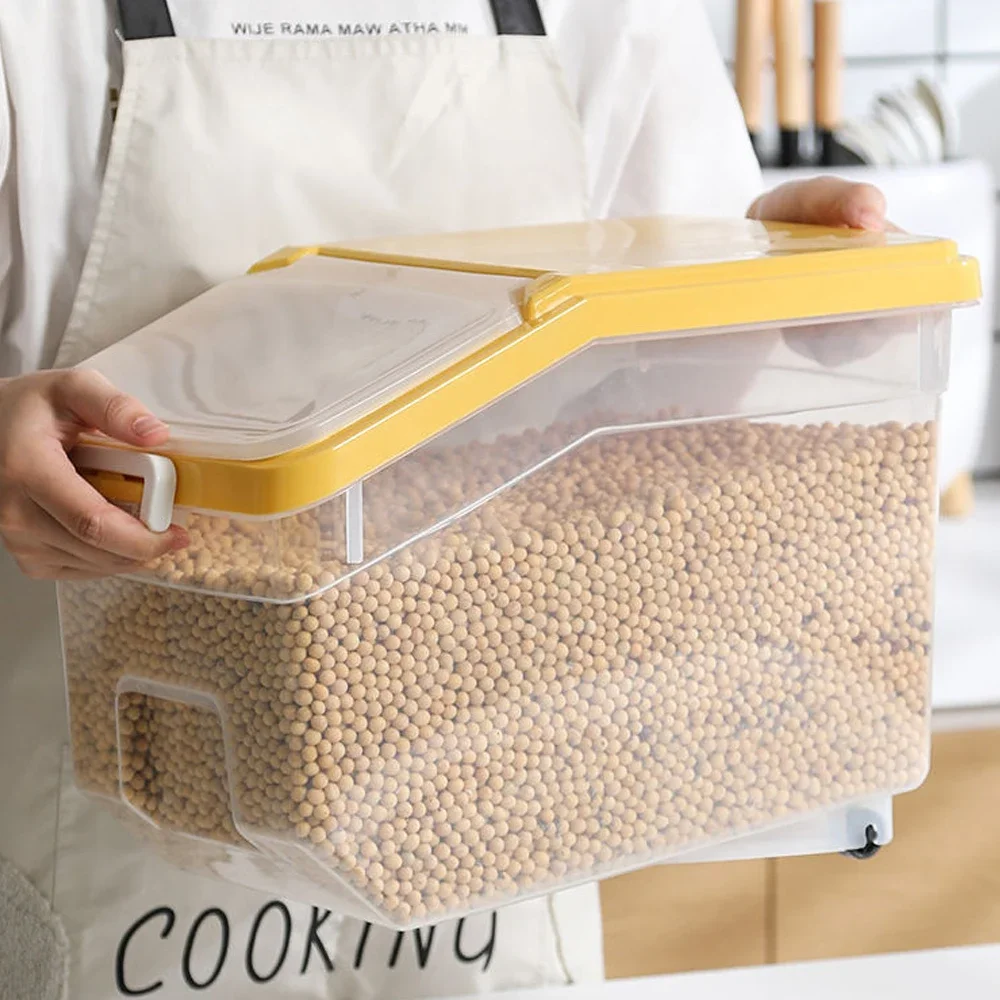 Sett med 10kg oppbevaringsbeholdere til kjøkken, risdispenser med lokk, oppbevaringsbokser til frokostblanding, bøtte til oppbevaring av matte til kjøkkenet