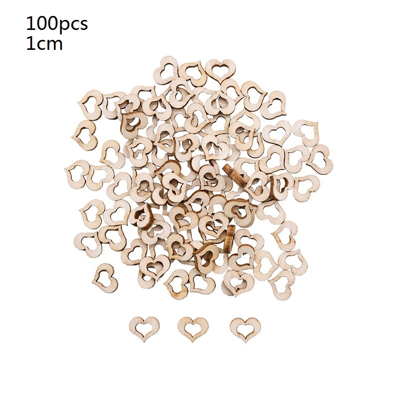 Lot de 1/2/3cm 100 en forme d'étoile en bois, cœur, vintage, chic, pour scrapbooking, décoration de table de mariage, saint-valentin: 1cm coeurs
