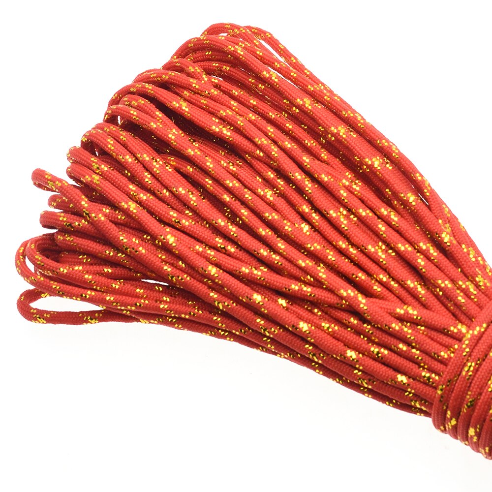 Gold Silver Cord 550 Paracord Parachute Cord Lanyard Mil Spec Type III 7 Strand Core 100 FT 19 Colors: Red