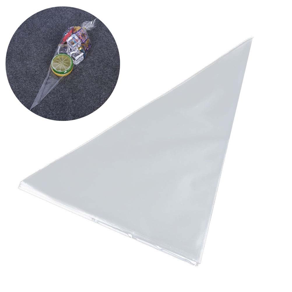 100 Pcs Cellophane Bags Transparent Triangle OPP Plastic Treat Bags Food Packaging Bags Candy Bags With Twist Ties For Fruit