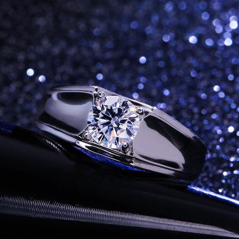 Inbeaut 925 sølv mænd klassisk fremragende snit 1 ct 6.5mm moissanite ring luksus brand pass diamant test forbi moissanite ringe