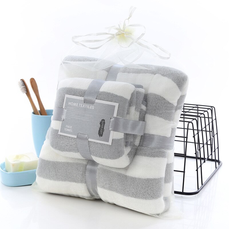 Coral Fleece Cation Face Towel + Bath Towel Set Thick Absorbent Bathroom Towels For Swimming Travel Sports Towel Set: Gray