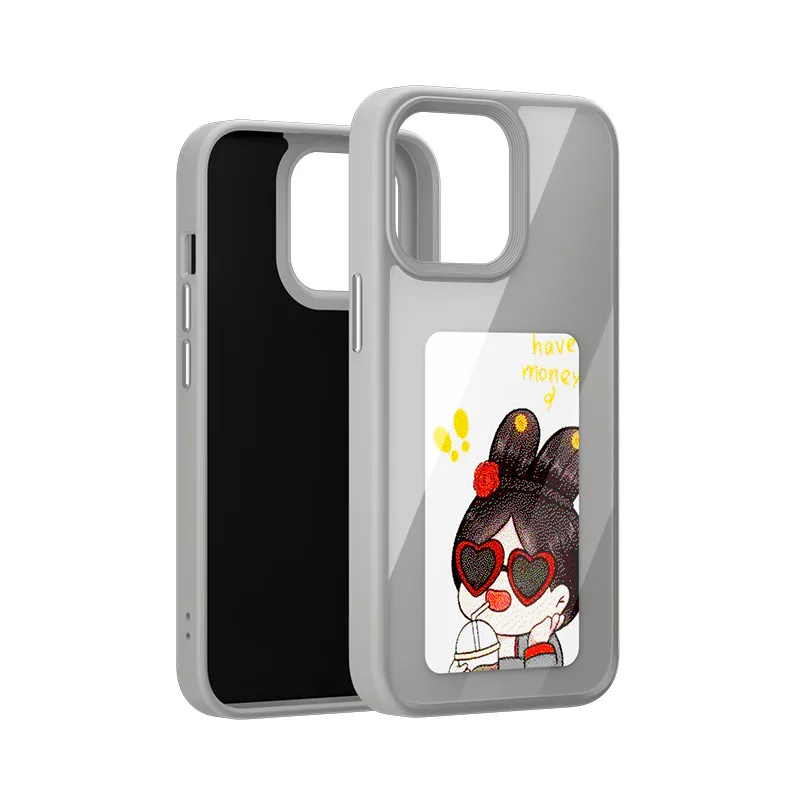Funda de teléfono con función NFC de nueva tecnología para Iphone 15 14 13 Pro Max, Fundas DIY con pantalla de tinta electrónica, funda de teléfono con dibujos animados para chica, Fundas sin batería: Vinilo / Beige