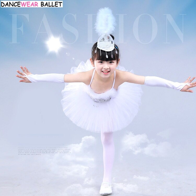 Mädchen Ballett Kleid Art Weiß Schwanensee Tanz Kostüm freundlicher Mädchen Ballett Ballettröckchen Kleid Gymnastik Trikot Dancewear Kostüm + Strumpfhosen