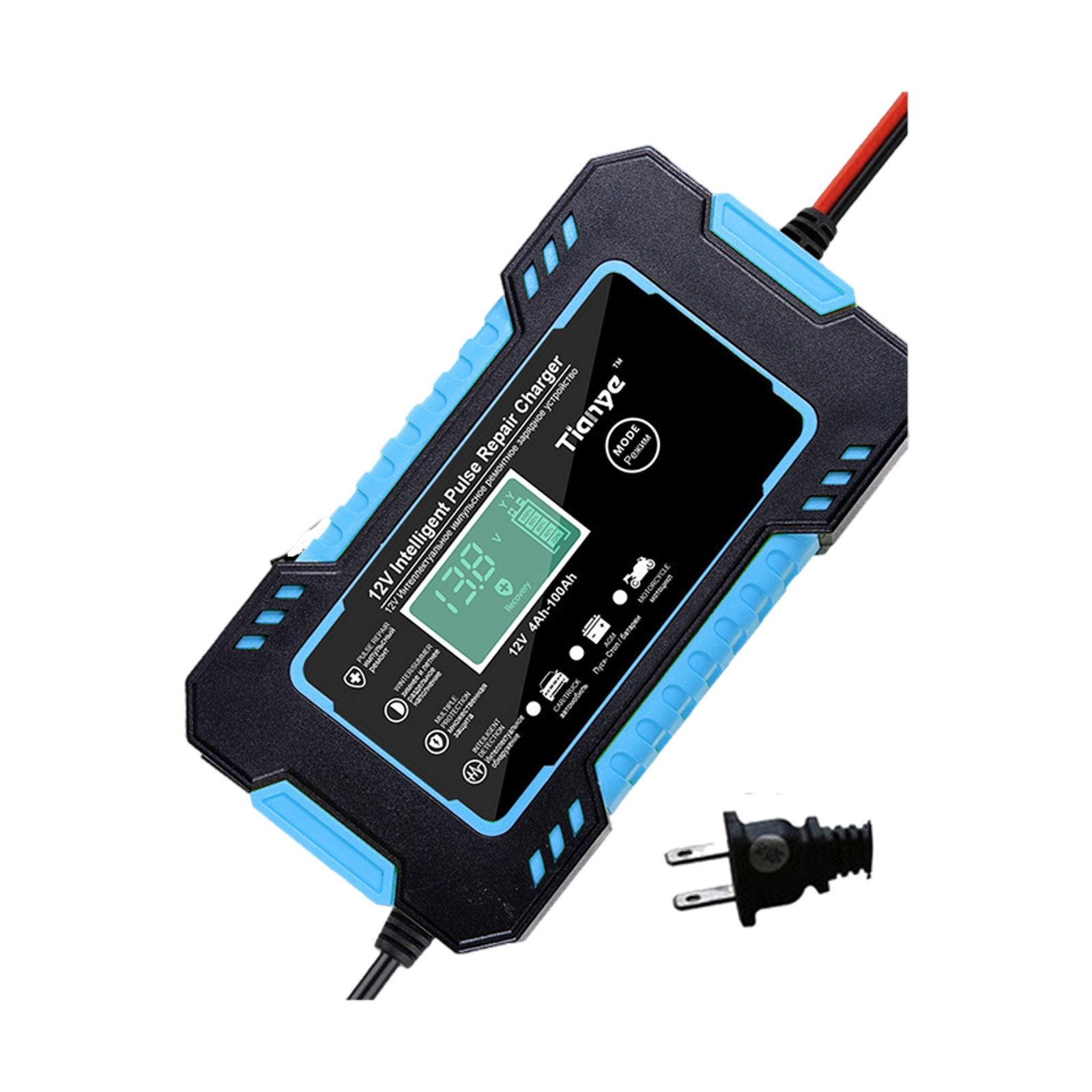 Car Battery Charger Trickle Charger 12V 6A LCD Display Intelligent Fit for Boat RV Motorcycle Fully-Automatic Smart Charger: Blue
