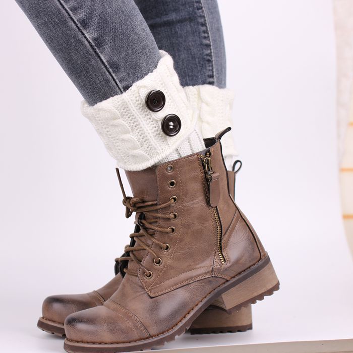 2 piezas de calentadores de piernas de Invierno para mujer, botas tejidas al Crochet, puños elásticos, botas cortas, calcetines, botas cálidas informales negras de , calcetines calentadores de la pierna calcetines: 02 White