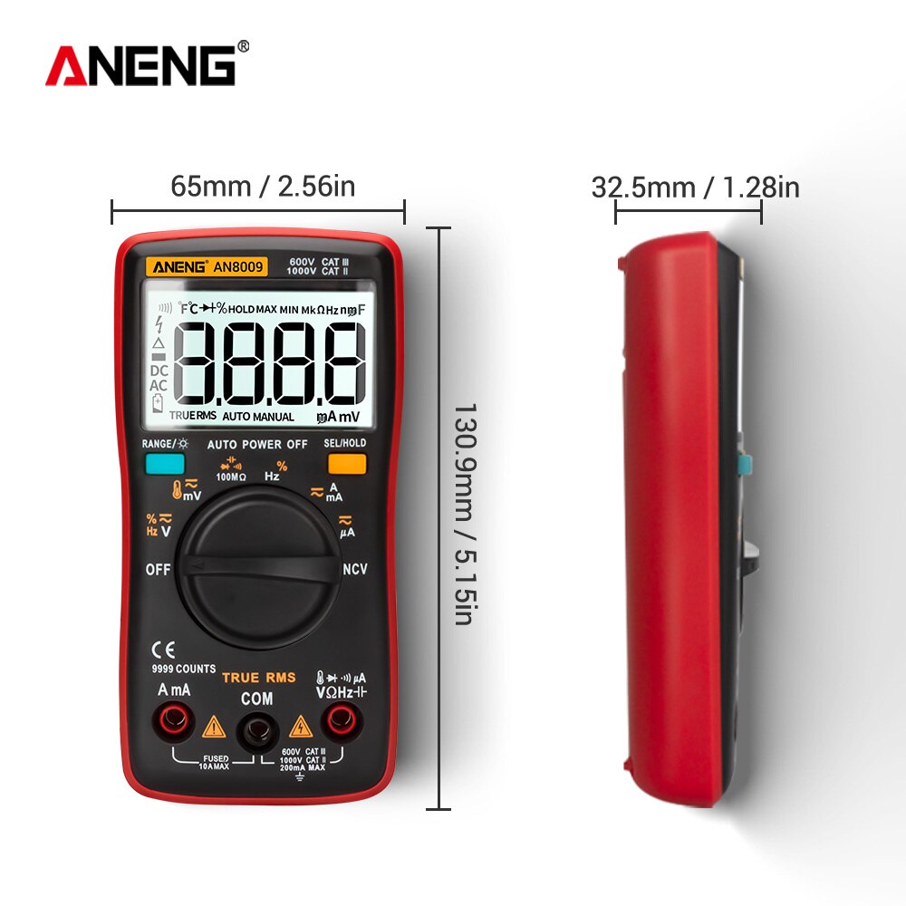Aneng AN8009 Digitale Multimeter 9999 Count True-Rms Auto Range Ncv Ohmmeter Ac/Dc Spanning Ampèremeter Current Meter temperatuur