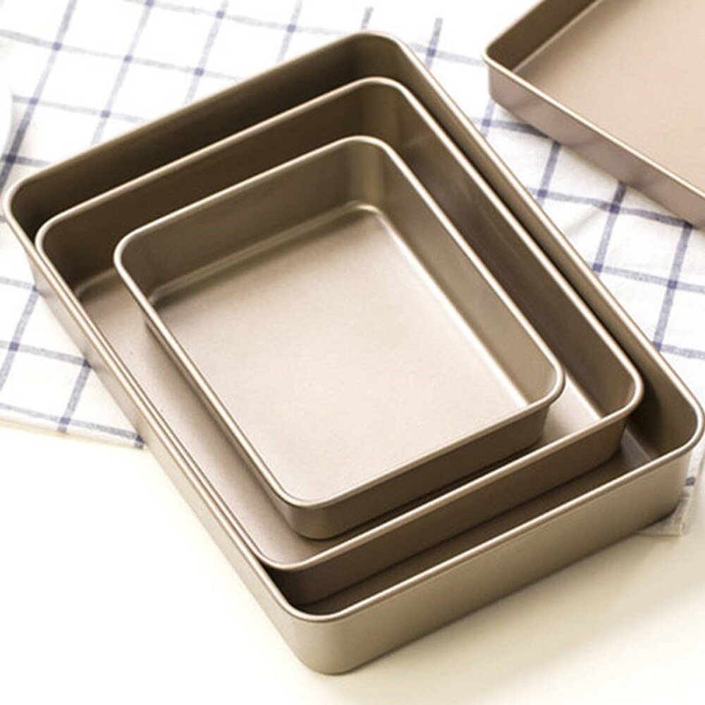 9/11/13inch Gold Color Non-stick Square Cake Pan Bread Chicken Baking Pan Oven Heavy Steel Tray