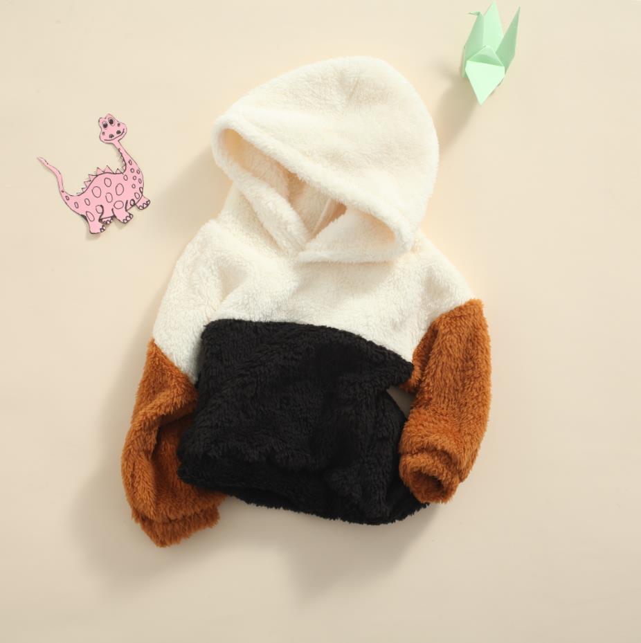 2021 bambini bambini felpa invernale cappotti manica lunga pile impunture cappuccio Patchwork Pullover cotone misto caldo capispalla