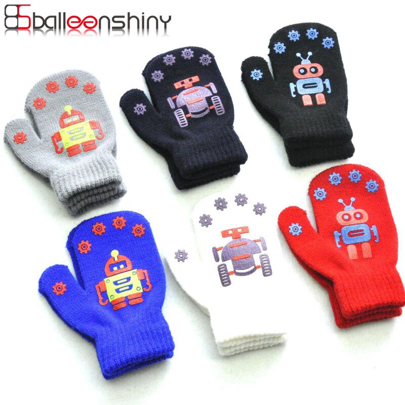 Balleenshiny Kinderen Winter Warm Koud Baby Handschoenen Schattige Kleine Robot Patroon Afdrukken Antislip Gebreide Kids Handschoenen Jongen meisjes