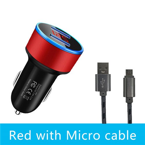 BSLIUFANG podwójna ładowarka USB szybkie ładowanie 3.0 dla adaptera telefonu dla Huawei Mate 30 Tablet telefon komórkowy ładowarka samochodowa szybka ładowarka: Red with Micro