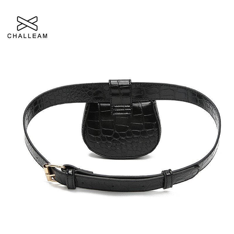 Women Crocodile Pattern Small PU Leather Waist Bag Female Heart Clasp Detachable Simple Mini Belt Bags Black Fanny Pack 389