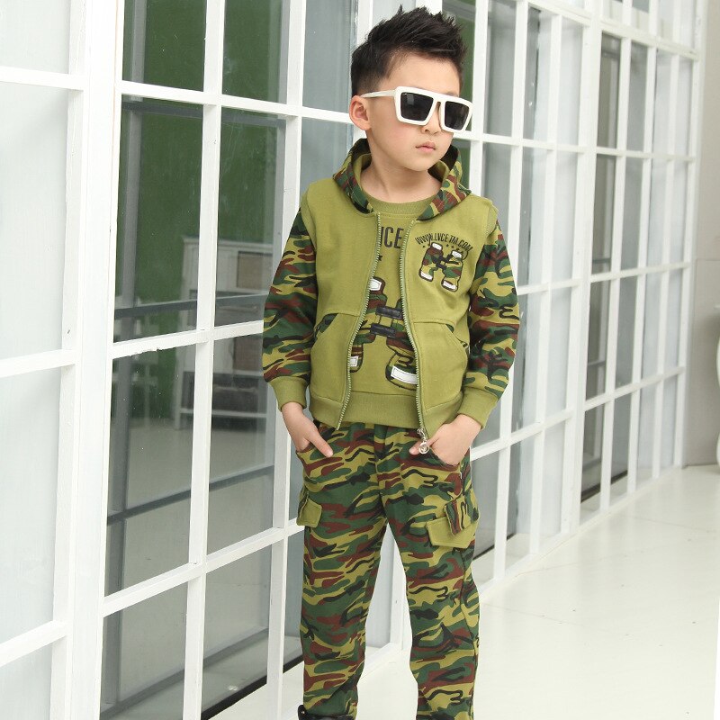 Conjunto de ropa de camuflaje para niños grandes, chaqueta con capucha, camiseta, pantalón, traje de 3, 5, 6, 7, 8, 9, 10, 11, 12 años, 3 piezas, 2022