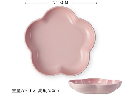 Céramique en forme de fleur profonde multicolore | Plat, soupe au riz, assiette à spaghetti, bol de collation aux fruits, assiettes à salade, fournitures de table pf9064: pink-L