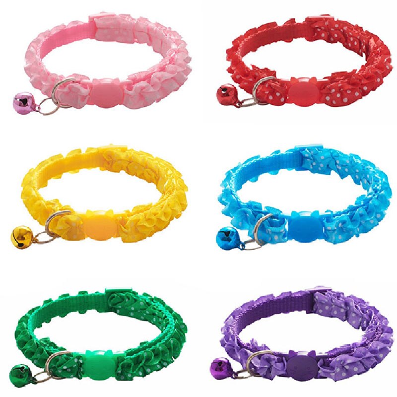 Adjustable Buckle Collar For Cat Puppy Pet Supplies Lovely Cat Dog Lace Collar With BellCat Dog Accessories Small Dog Chihuahua