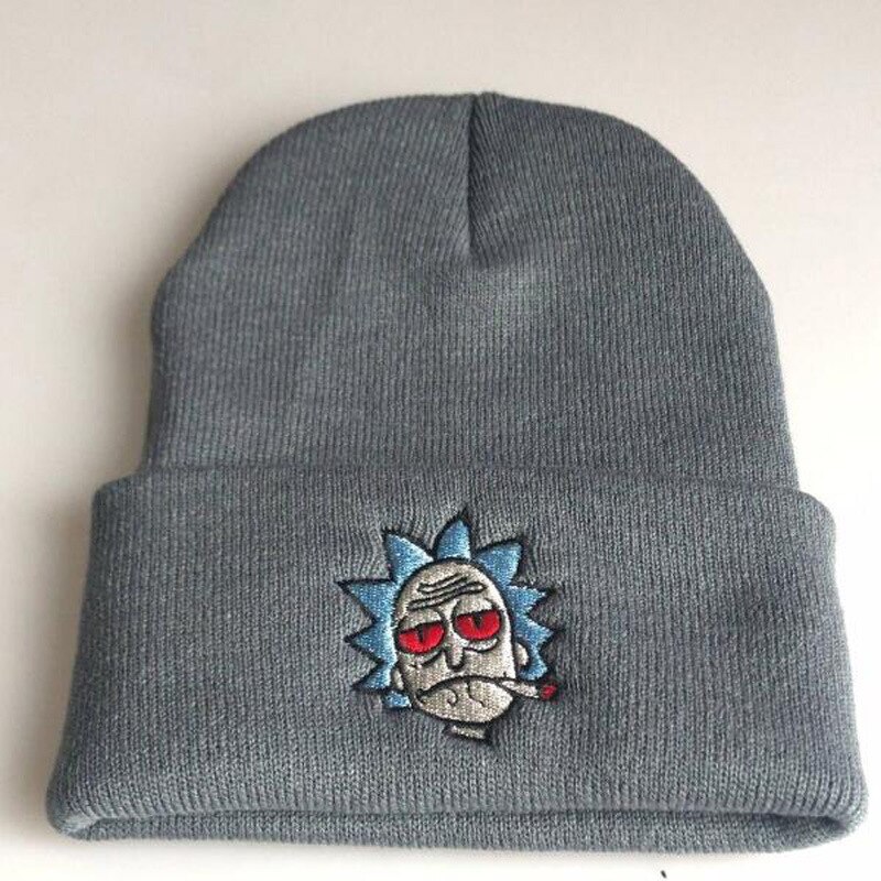 Rick Mützen Rick und Morty Hüte Elastische Stickerei Warme Winter unisex Gestrickte Hütte Skullies UNS Animation Ski Gorros Kappe: dunkel Grau