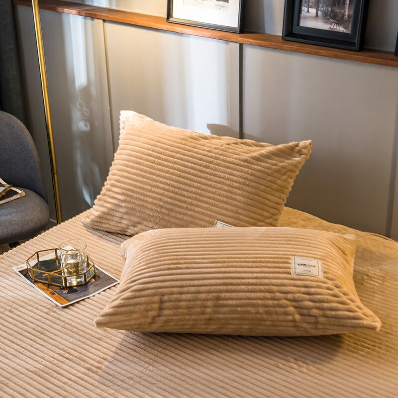Zachte Warme Kussenslopen Dikker Coral Fleece Kussensloop 2 Stuks 48*74Cm Opgevulde Home Decor Winter Slapen kussensloop: Khaki