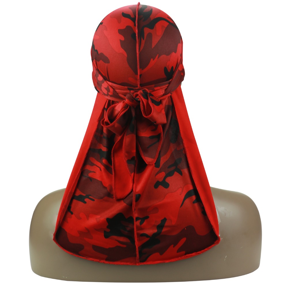 Silky Camo Durag 360, 540,720 Waves Extra Long Tail and Wide Straps for Men Stitching Outside Camouflage Print Durag