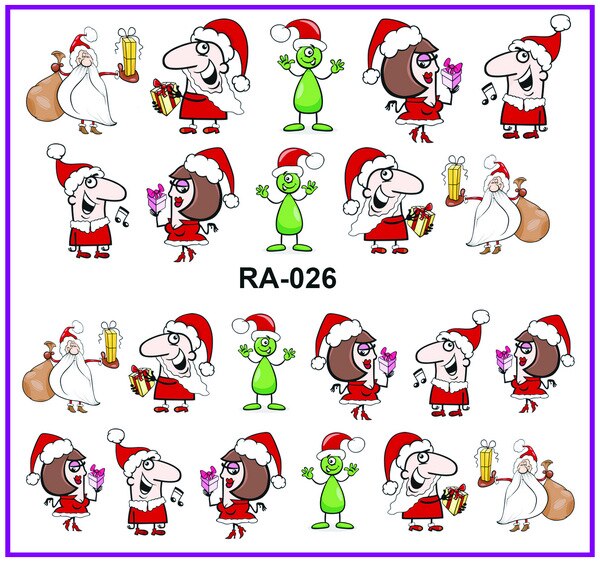 Uprettego nail art skønhed vand mærkat skyder negle mærkat jul juletræer sygeplejerske julemand baby børn  ra025-030: Ra026