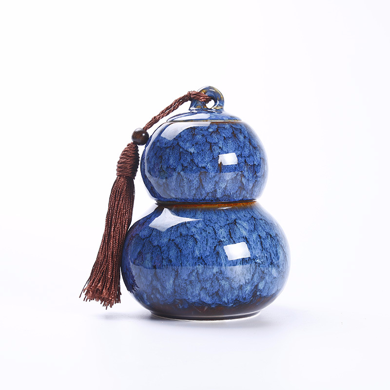 Calebasse forme de gourde Caddies à thé Mini boîtes de rangement en céramique feuilles de thé conteneur en céramique organisateur maison salon de thé à manger boîte de thé: blue