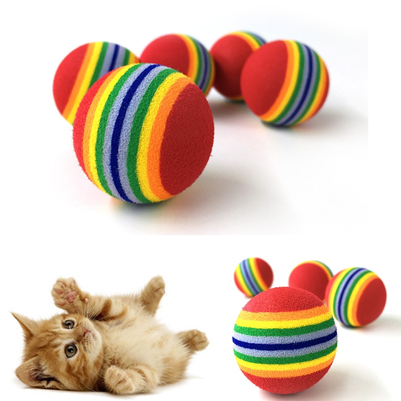 2 pièces arc-en-ciel chat jouet balle mousse balle interactif chat jouets jouer mâcher hochet Scratch EVA balle formation fournitures pour animaux de compagnie