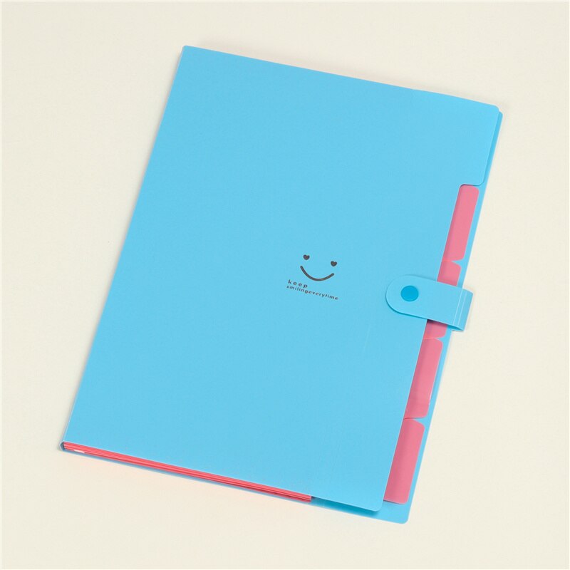 A4 Kawaii Smile Waterproof A4 File Folder 5 Layers Bags Expanding Wallet Bill Folders For Documents Carpeta: Blue