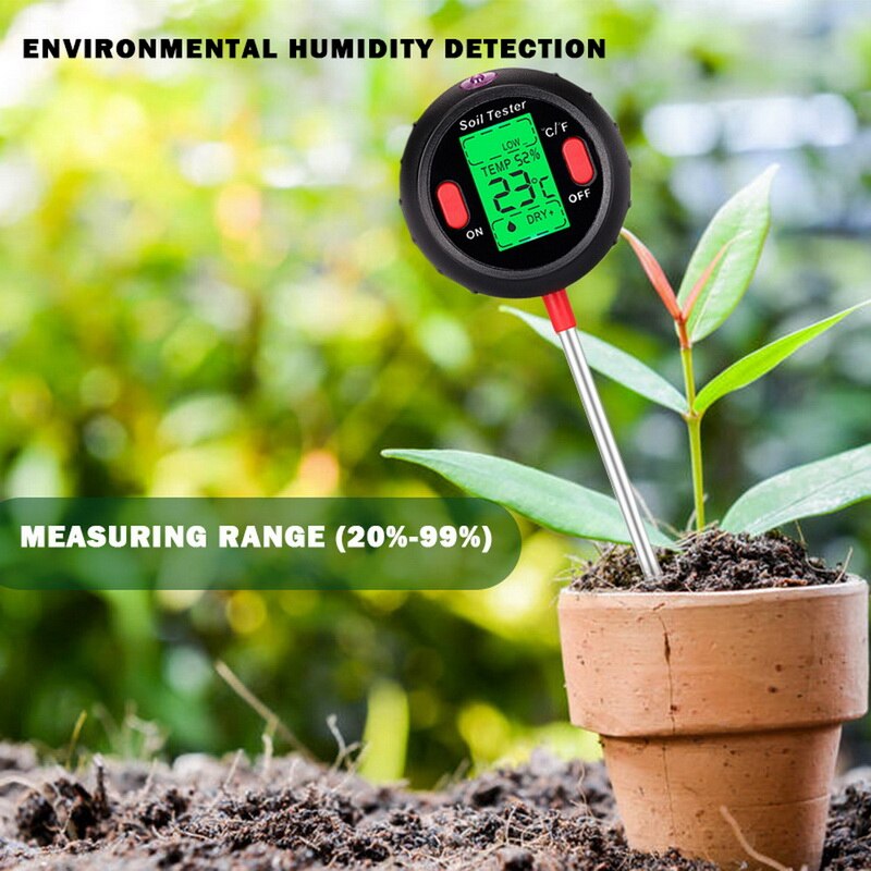 5 in 1 jord ph meter jord tester plante test sonde ph fugtighedsmåler temperatur solintensitet måling surhedsgrad alkali