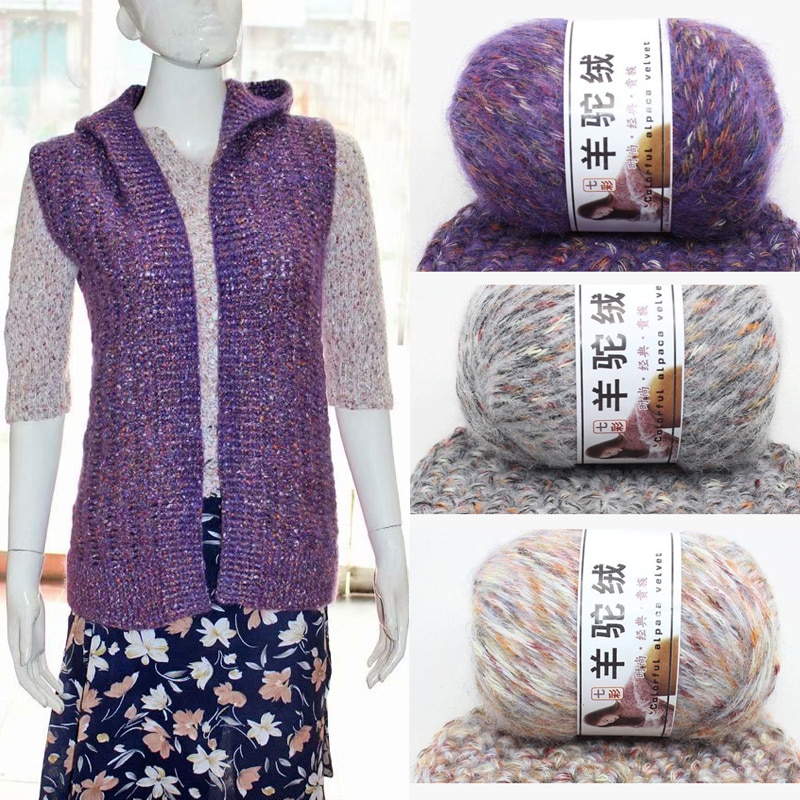 Alpaga de vêtements, couture et fils, pull, écharpe, gants, chapeau, tricot à la main, fils mélangés, 15 couleurs