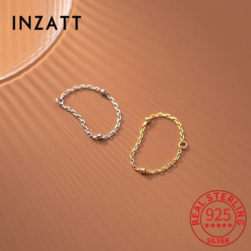 Inzatt Real 925 Sterling Zilver Kraal Ronde Chain Ring Voor Mode Vrouwen Punk Fijne Sieraden Minimalistische Accessoires