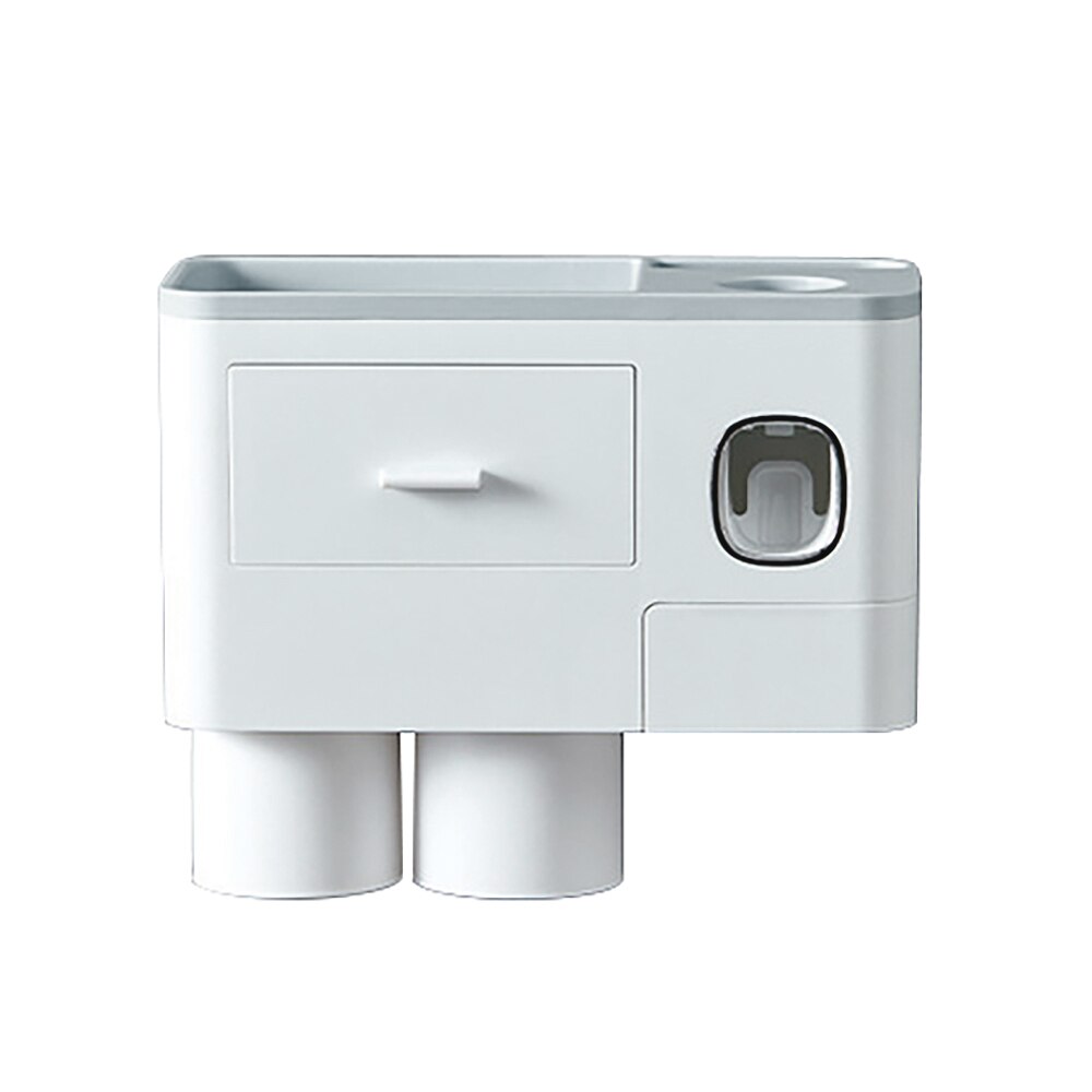 Auto Toothpaste Dispenser Toothbrush Holder Set With 2/3/4 Cups For Bathroom Accessories Home Wall Mount Toothpaste Squeezer: 2 Cups Gray
