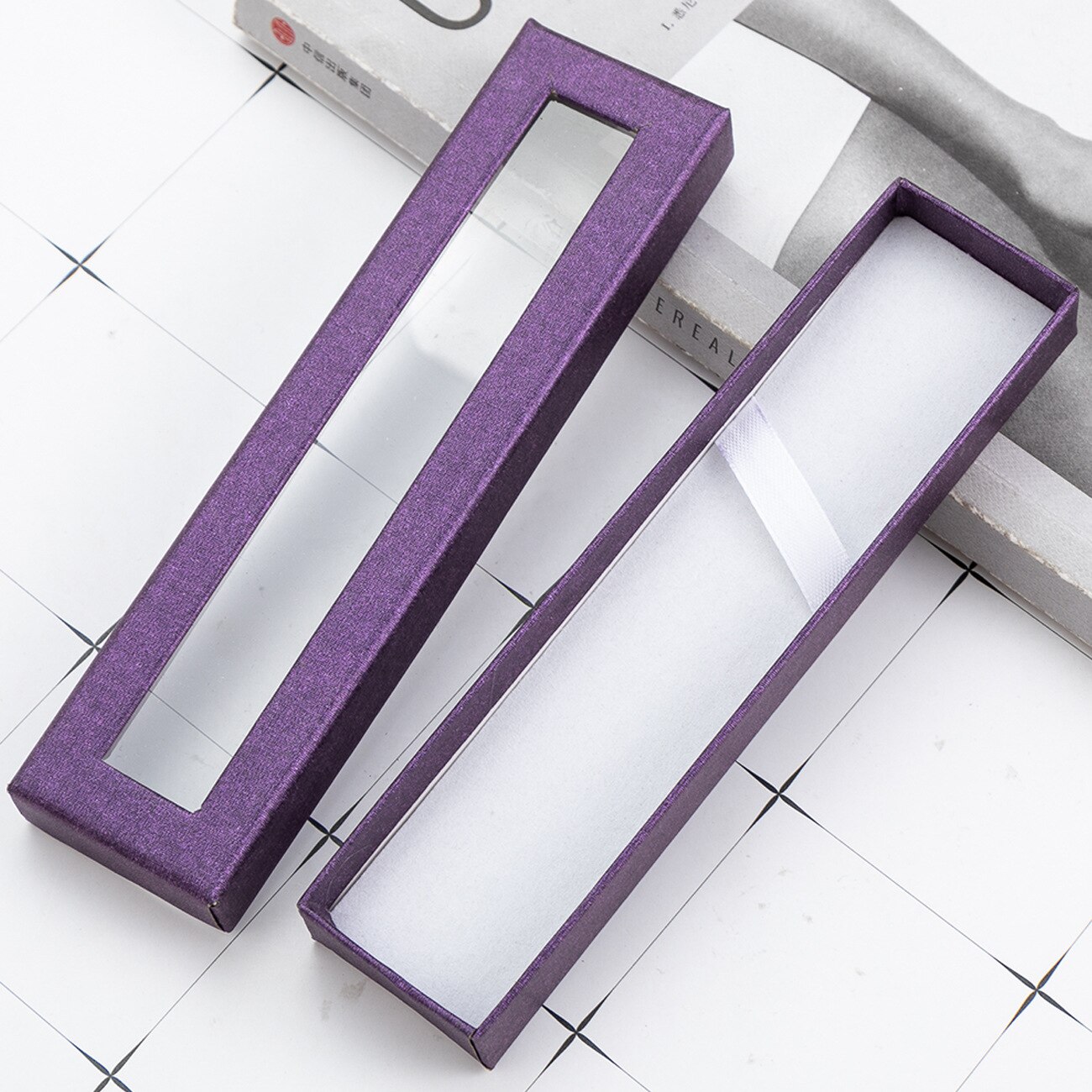 Pen Box Transparent Window Paper Packaging Gel Pen Box Pencil Cases Pen Boxes and Packaging Jewelry Box Pencil Box: Purple