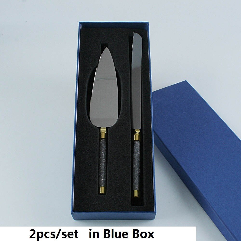  2pcs Wedding Cake Knife Server Set Stainless Steel Crystals Handle Cake Spatula Cutter Birthday Party Dinnerware Christmas: Beige