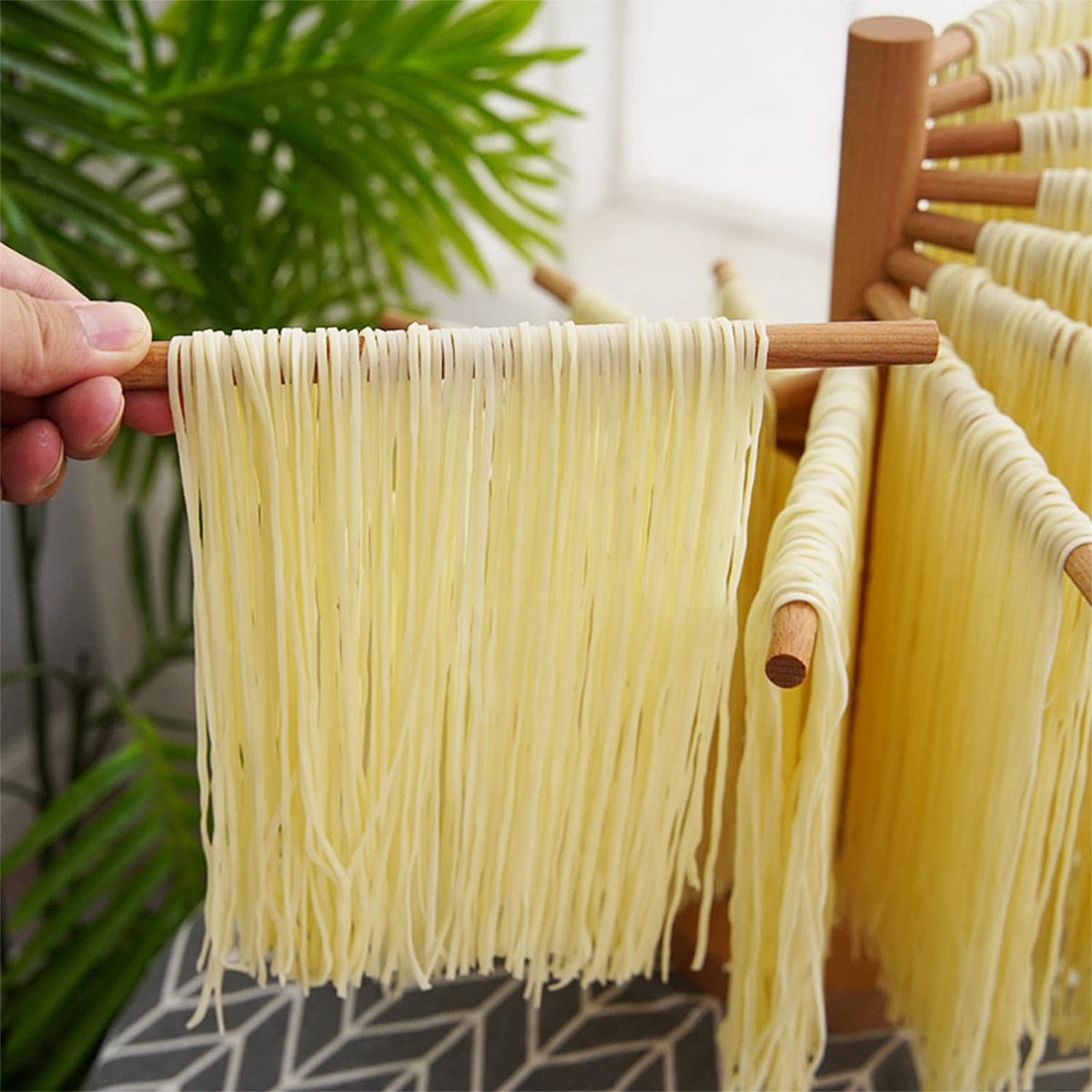 Opvouwbare Pasta Droogrek Houten Spaghetti Standaard Droger Met 16 Ophangstangen Zelfgemaakte Verse Noedelhanger Voor Thuiskeuken