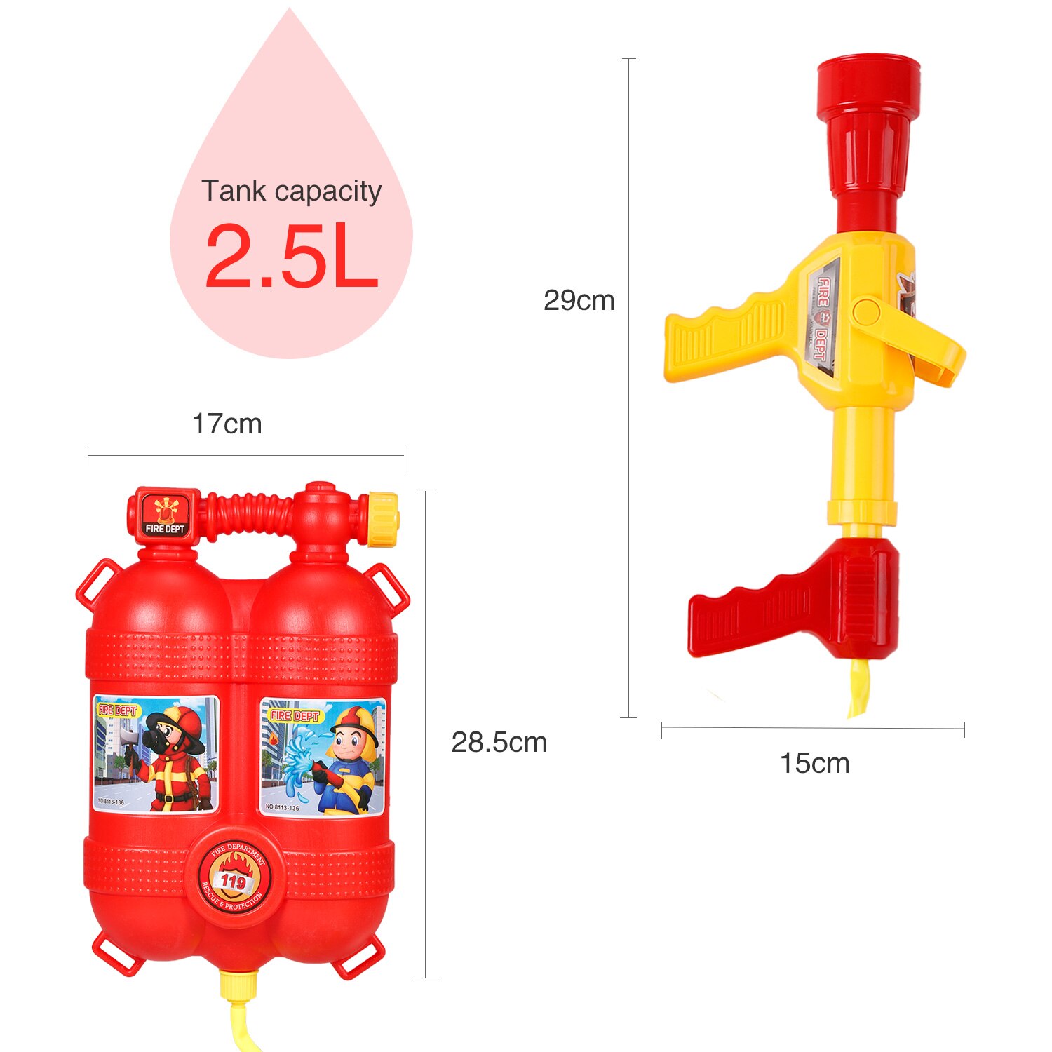 Fireman Toys Backpack Water Spraying Toy Extinguisher with Nozzle and Tank Set Children Outdoor Water Beach Toy for Kids