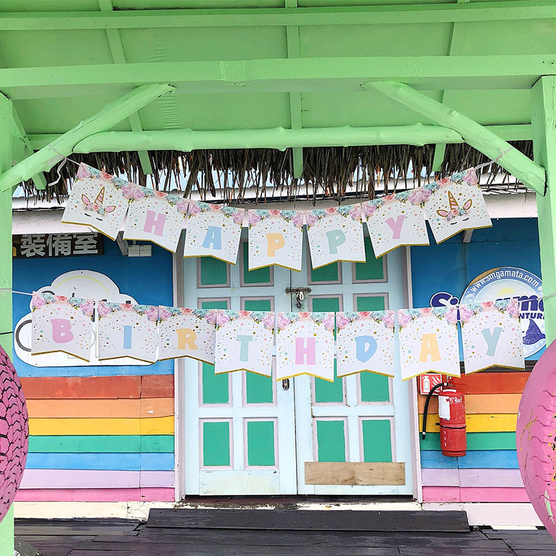 Guirnalda de papel para decoración de fiestas de niños, cartel de unicornio de Gillter rosa, suministros de , 1 Juego