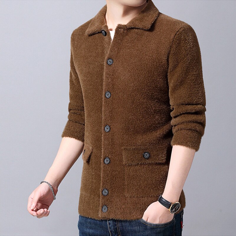 Herrecardigan plus size kashmir varme trøjer til mænd oversized enkeltradet cardigan herretøj efterårstrøjer: Brun / L