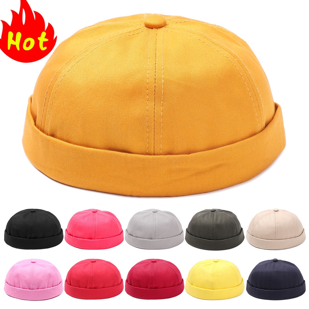 Sombrero Brimless para hombres y mujeres, capó ajustado de algodón, gorra de Skullcap roja pequeña juvenil, gorra sin visera negra para verano, boina de reloj marinero Docker