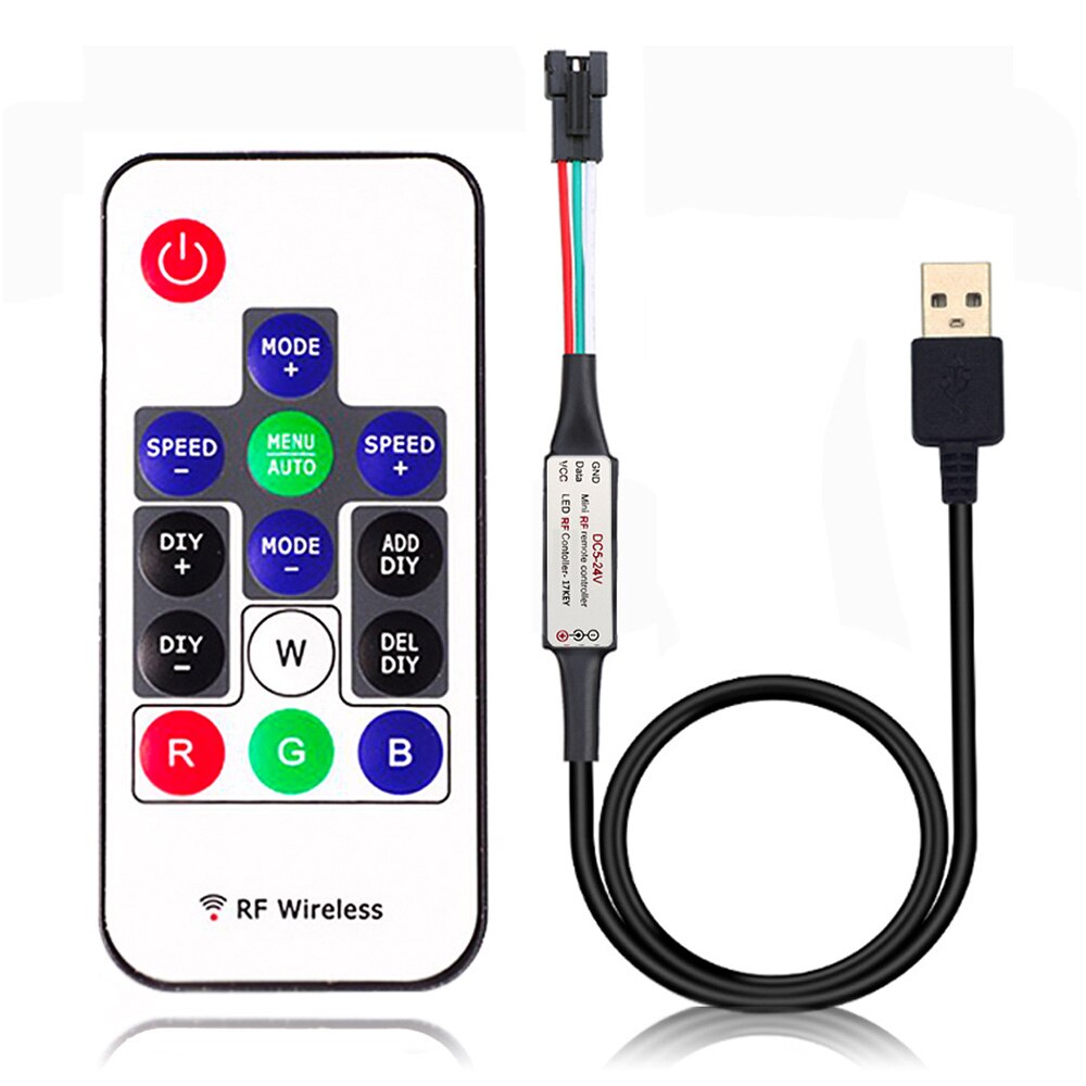 Led Strip Controller Mini Rf DC USB Connector 3key 14ky 17key Controller for Ws2811 Ws2812b Addressable Led Strip Light