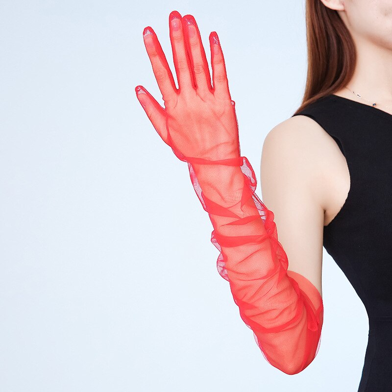 Gants de mariage en Tulle pour femmes, longs, de soirée, de danse: Rouge