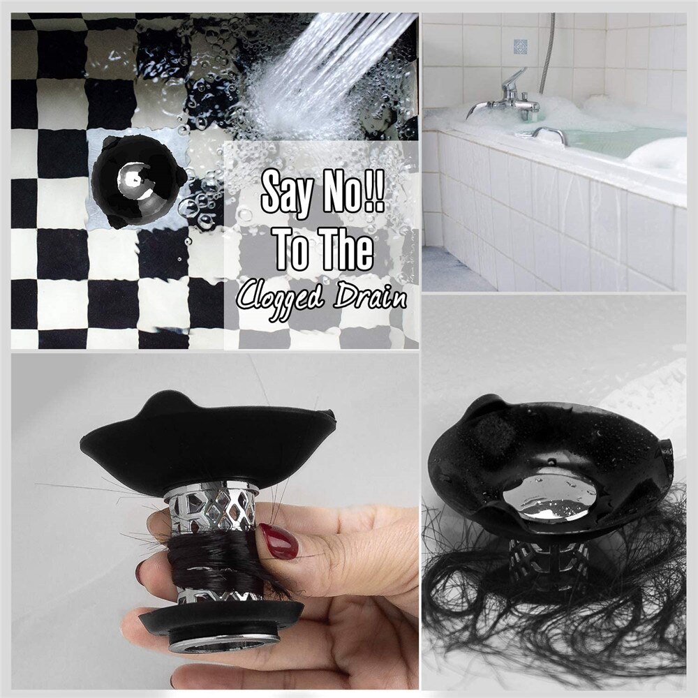 Shower Drain Hair Catcher with Bathtub Stopper 2-in-1 Bathtub Drain Cover Prevent Hair Clogs Sink Filter Bathroom Gadgets