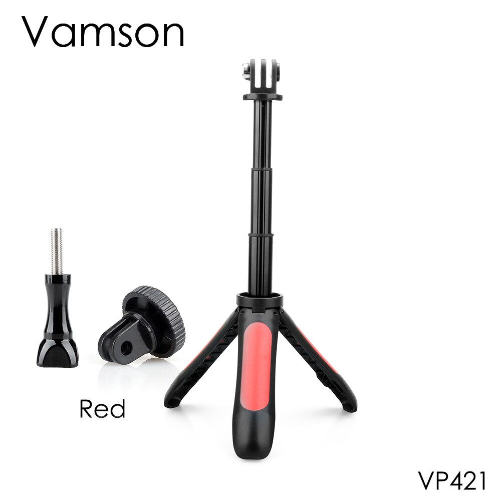 Vamson für Gopro9 Mini Tasche Stativ Selbstauslöser Erweiterbar Griff Pol Selfie Stock für Gopro Held 10 9 8 7 6 5 4 3 kamera VP421: rot
