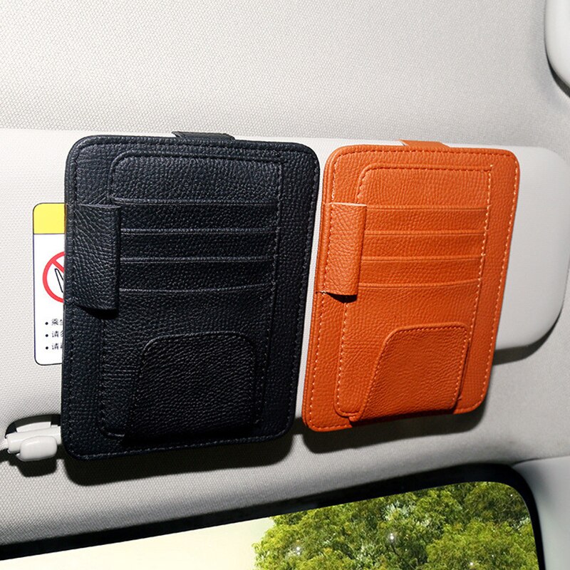 Auto stijl Auto Zonneklep Clip voor Zonnebril Card Pennenhouder Multifunctionele Opbergtas Lederen