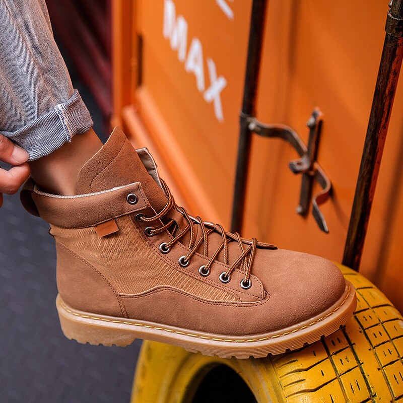 Mężczyźni buty jednolity kolor wygodne sznurowane mężczyźni Martin buty męskie buty wytrzymała podeszwa buty Casual buty w brytyjskim stylu obuwie
