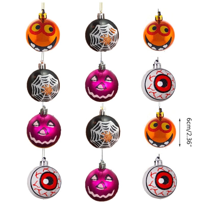 Bolas de plástico pintadas para Halloween, adornos de murciélago, calabaza, fantasma, Araña, colgante de Web, decoración de , Festival, 45BE, 12 Uds.