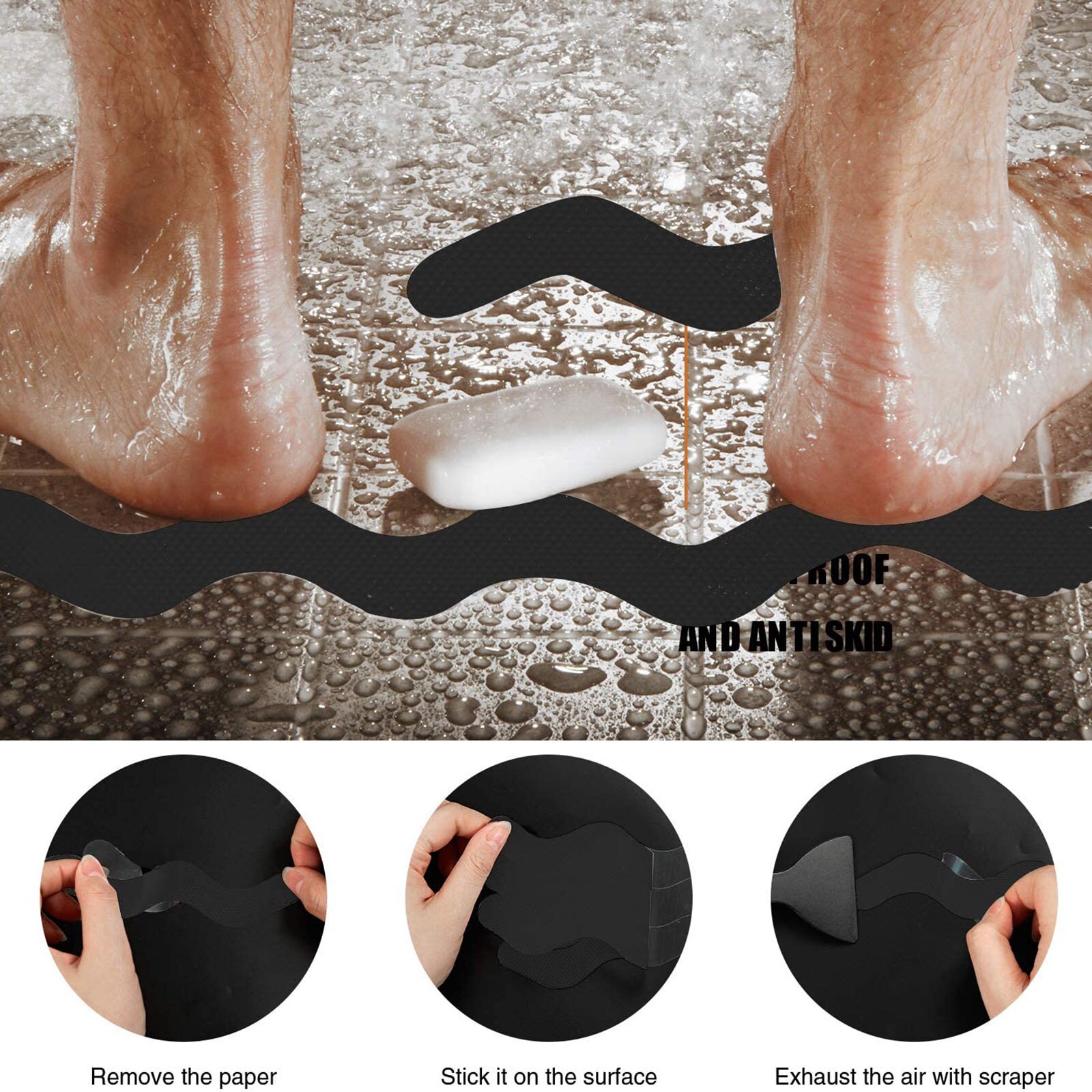 Adhesive Decals Bathtub Strips Safety Anti Slip Adhesive Anti Slip Stickers Black Gray Translucent Pink Blue Non-slip Stickers
