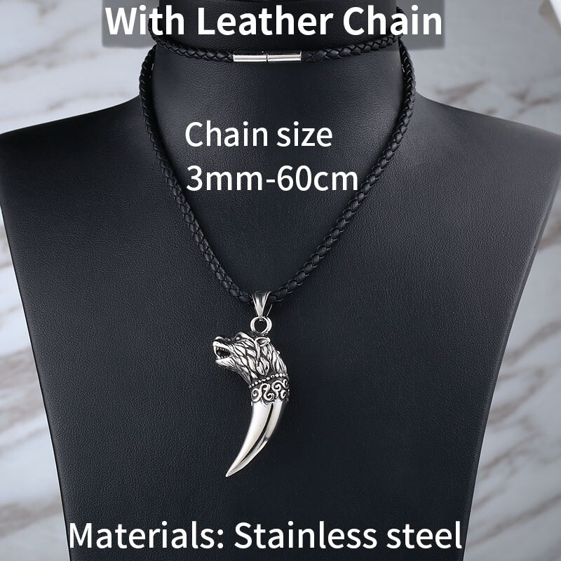 BEIER Antike Wolf Fang Zahn Anhänger Halskette Jahrgang Wolf Zahn Drachen Halsband Mann Wikinger Schmuck Ebene BP8-380: Nachgemachter Rhodium überzogen