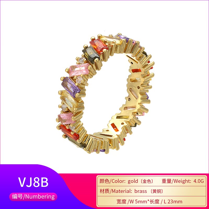 HECHENG Regenbogen Cz Stein Stapeln Ring Für Frauen Geometrische Wellen Lächeln Gold Silber Farbe Stangenbrot CZ VJ8: 1